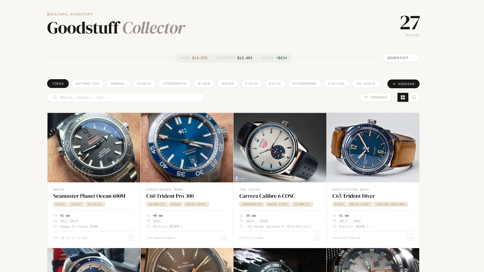 GoodStuff Watch Collector UI